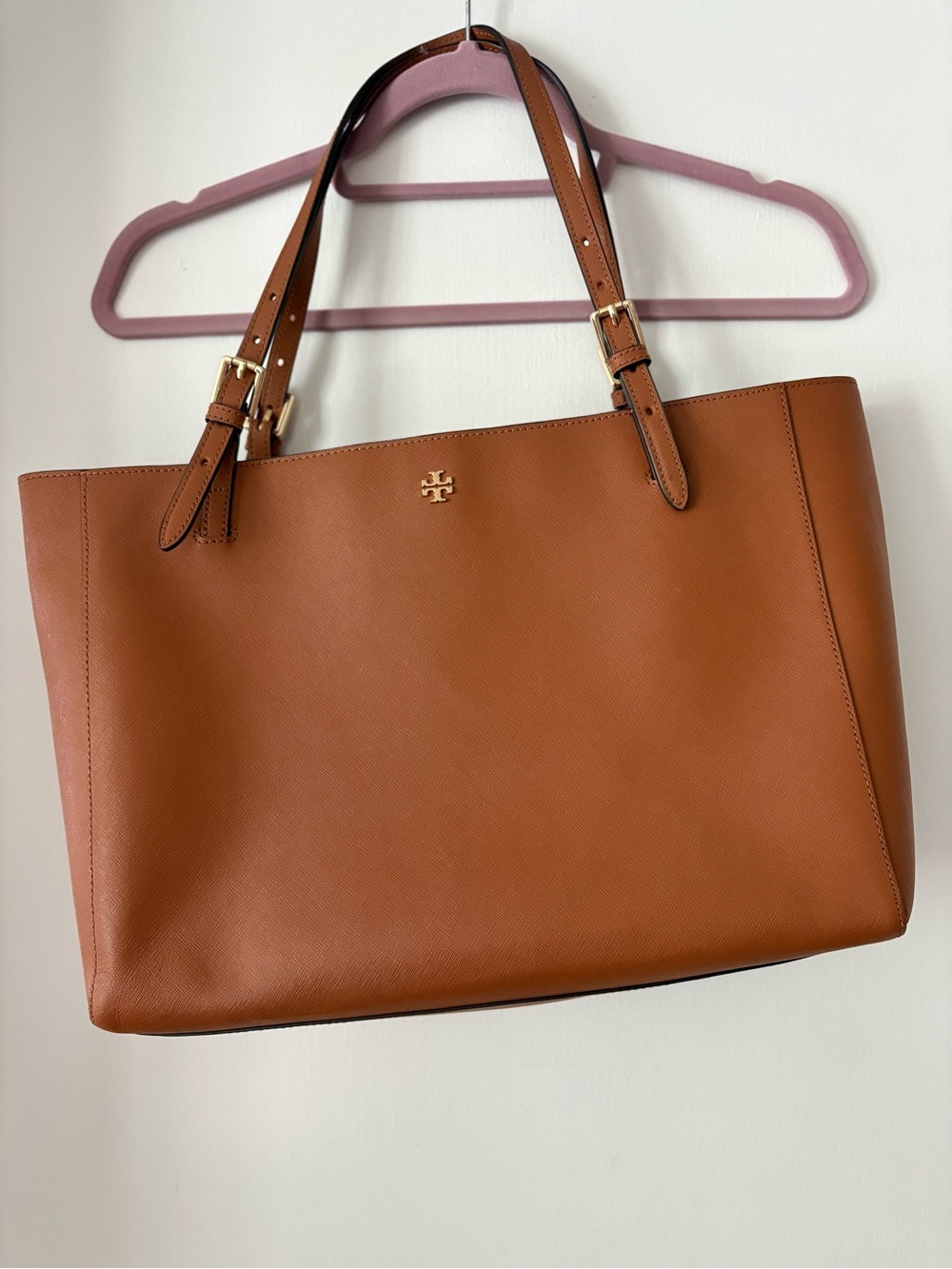 Tory Burch Cognac Leather Tote with Gold Logo